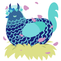 A navy and mint chicken with a lace pattern