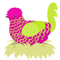 A fuchsia and lime chicken with a lace pattern
