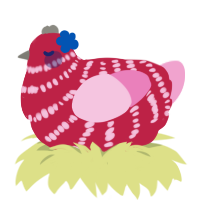 A crimson and pink chicken with a bar pattern