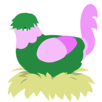 A viridian and lavender chicken with a head pattern