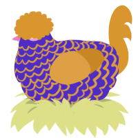 Nonbinary Havoc, a indigo and orange chicken with a lace pattern