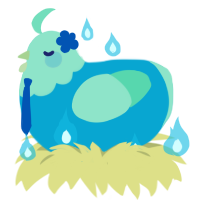 A cerulean and mint chicken with a head pattern