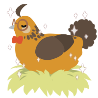A orange and bark chicken with a neck-speckle pattern