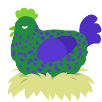 A viridian and indigo chicken with a speckle pattern