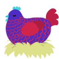 A indigo and crimson chicken with a lace pattern