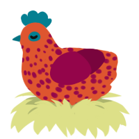 A vermilion and maroon chicken with a speckle pattern
