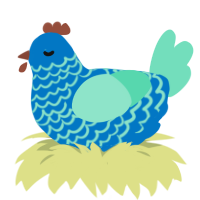 A sapphire and mint chicken with a lace pattern