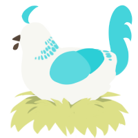 A white and aqua chicken with a neck-band pattern