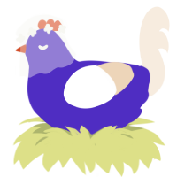 Purp, a indigo and cream chicken