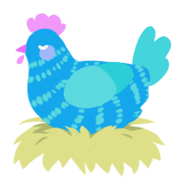 Peeper, a sky and aqua chicken with a bar pattern
