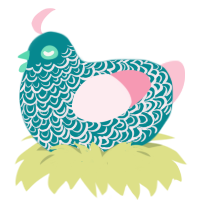 A teal and rose chicken with a double-lace pattern