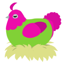 A grass and fuchsia chicken with a head pattern