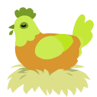 A orange and lime chicken with a head pattern