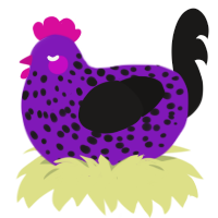 A violet and sable chicken with a speckle pattern