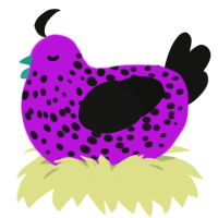A amethyst and black chicken with a speckle pattern
