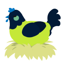 A lime and tumblr chicken with a head pattern