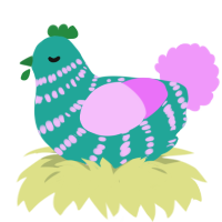 A turquoise and lavender chicken with a bar pattern