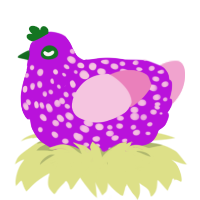 Sweetpea, a amethyst and pink chicken with a speckle pattern