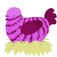 Moosbacher, a orchid and wine chicken with a bar pattern