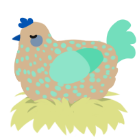 A beige and mint chicken with a speckle pattern