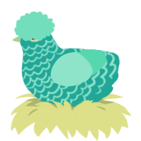A turquoise and mint chicken with a lace pattern