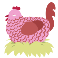 A pink and red chicken with a lace pattern