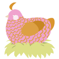 A pink and orange chicken with a lace pattern
