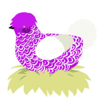 A amethyst and white chicken with a double-lace pattern