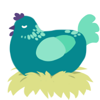 A teal and mint chicken with a neck-speckle pattern