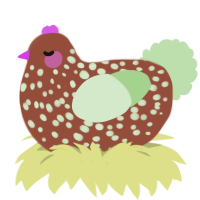 A russet and gluppy chicken with a speckle pattern