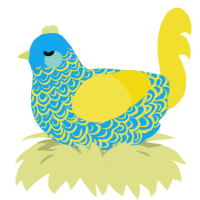 A sky and yellow chicken with a double-lace pattern