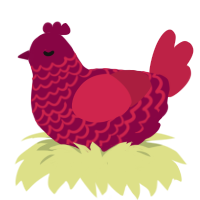 A maroon and crimson chicken with a lace pattern