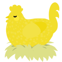 A yellow chicken with a speckle pattern