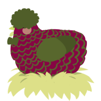 A maroon and olive chicken with a lace pattern