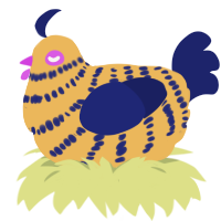 A honey and navy chicken with a bar pattern