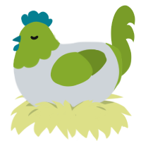 A mist and chartreuse chicken with a head pattern