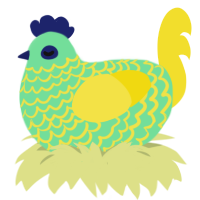 sprite, a spring and yellow chicken with a lace pattern