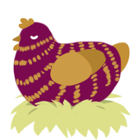 A wine and gold chicken with a bar pattern