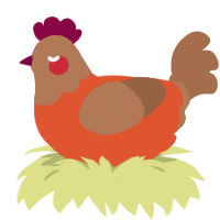Sweater, a vermilion and brown chicken with a head pattern
