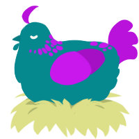 A teal and amethyst chicken with a neck-speckle pattern