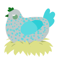 A silver and aqua chicken with a speckle pattern