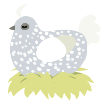 A mist and white chicken with a speckle pattern