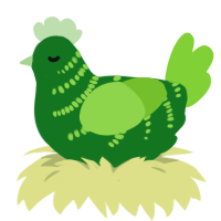 A leaf and grass chicken with a half-bar pattern