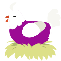 U, a plum and white chicken with a head pattern