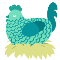 A mint and teal chicken with a lace pattern