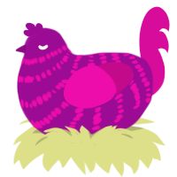 A plum and fuchsia chicken with a bar pattern
