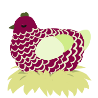A maroon and apple chicken with a lace pattern