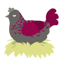 A grey and maroon chicken with a half-lace pattern