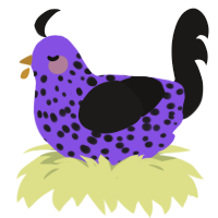 A blurple and sable chicken with a speckle pattern