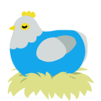 A sky and silver chicken with a head pattern